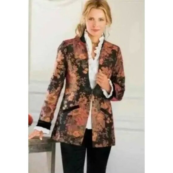 Soft Surroundings Womens Westbury Floral Jacquard Jacket Size Large Black FA EXC - Picture 1 of 12